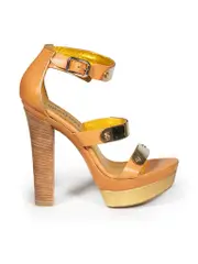 Brown Leather Plated Platform Sandals
