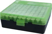 MTM Pistol Ammo Box 100 Round Flip-Top 9mm 380 ACP Clear Green/Black P-100-9-16T