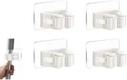4 Pieces Self-adhesive Wall Mounted Broom Holder Mop Holder White 6*6cm