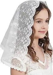 Flowergirl Veils First Communion Veil Lace Floral Edge Veil Headwrap for Grils F5