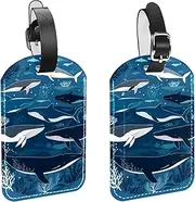 [CWAGFEQZ] 2-Pc Luggage Tags for Suitcases,Travel Tags for Luggage,Ocean Whale and Dophin