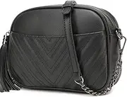 [lola mae] Quilted Crossbody Bag, Medium Lightweight Shoulder Purse Top Zipper Tassel Accent