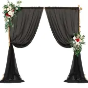 Wedding Arch Draping Fabric2 Panels 18FT Black Sheer Chiffon Curtain Drapes 6...