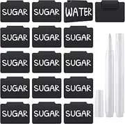 Yuroochii 16 Pcs Basket Labels Clip for Storage Bins, Erasable Removable Chalkboard Labels, Label Holder for Boxes With 2 White Markers (Rectangle)
