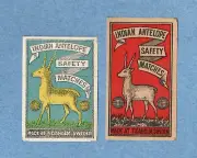 MATCHBOX LABELS SWEDEN- Indian Antelope x2 varietie, small size , export -**mint