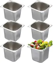 [Sumnacon] 6 x 1/6 Gastronorm Containers Made of Food-Grade Stainless Steel, Stackable Breading Set, from -60° to 400°C, Dishwasher-safe Breading Bowls for Cutlets, Meat, Fish, Fruit, Ice Sauce, 14.5 cm