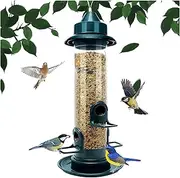 Squirrel Proof Bird Feeder for Outdoor Hanging Metal, Plastic Tube Bird Seed Feeder with 4 Ports, Large Capacity, Easy to Fill Metal Birdfeeder for Cardinal, Finch, Blue Jay for Bird Lover