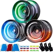 [MAGICYOYO] Pack of 3 Responsive Yoyos for Kids Beginners, K2 (Crystal YoYo with 3 Yo Yo Gloves, 3 Yo-yo Bags, 18 Yoyo Strings (Black Green+Black Blue+ Black Orange)