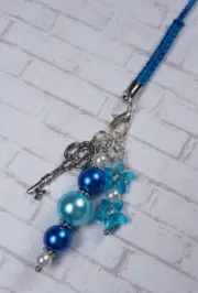 Flower Glass Pearl Handmade Cell Phone Charm Lanyard Strap Aqua White New