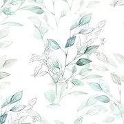 HeloHo Peel and Stick Wallpaper 15.35" X 394" Light Green Leaf Wall Paper Self Adhesive Removable Waterproof Contact Paper for Bathroom Living Room Bedroom Decor