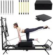 CRODRES Foldable Pilates Reformer Machine with Tower Two-in-One Half Elevated Bed Yoga Studio Body Shaping Fitness Adjustable Height Large Equipment