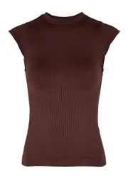 PRISM2 Rouse Ribbed Stretch-jersey Top, T Shirts, Maroon, One Size One Size