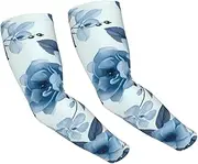 [FHEDVBN] Blue Flower Floral Pattern Roses Arm Sleeves Compression Arm Covers for Men Women Outdoor Sun Sleeves Cooling Sports Sleeve, Black