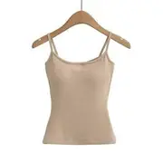 Plain Slim-Fit Padded Crop Cami Top Khaki - S