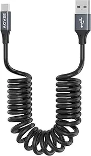 [AGVEE] 5ft Coiled Short USB to USB-C Charging Cable [USB-IF Certified] 3A Fast Charger Cord in Car for iPhone 16/15 CarPlay, Galaxy S25 S24 S23 S22 S21 S10 S9 S8, Google Pixel, Dark Gray
