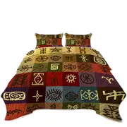 Multi Colored Panels Cool Ancient Symbols Coverlet