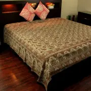 Hand Block Print Floral Tapestry Paisley Elephant Cotton Bedspread Red Twin