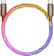 RGB LED Multi Light Compatible for Apple and Android Type C USB Heavy Duty Nylon Braided Cord Data Transfer Charging Cable QC3.0 60W 20W PD Quick Charge Fast (Type C to C (Length 1m))