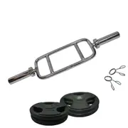 Total 43kg - 88cm Olympic Tricep Barbell Weight Set - Rubber Coated Weight Plate