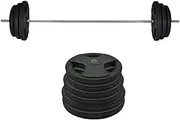 120kg Rubber Coated Ez Grip Cast Iron Weight Plate + 198cm Barbell Bar Weight Set - Weight Training Exercise Workout Fitness Gym Strength