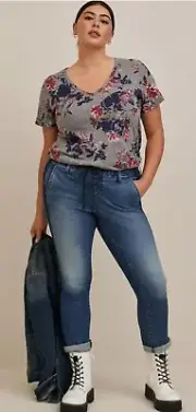 NWT Torrid Plus Size 5 5X 28 Pocket Heritage Slub V-Neck Tee Gray Floral