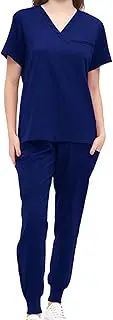 [Oshhni] Womens Uniform Scrub Set Work Suits Nurse Top and Joggers Pants Clothes Comfortable V Neck Scrub Top Short Sleeve Workwear