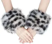 [soul young] Women's Faux Fur Wrist Cuffs Winter Fox Fur Bracelets Fluffy Fur Cuff Pulse Warmer Arm Warmer Accessories