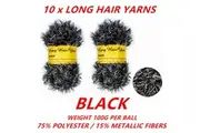 10 x Black 100G Soft Fluffy Long Hair Fur Fleck Knit Yarn Knitting Wool Crochet Balls