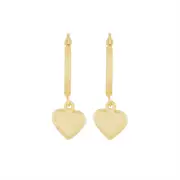 9kt Yellow Gold Silver Infusion Hoop Earrings with Heart Drop
