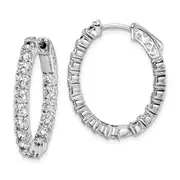 Sterling Silver Shimmer Rhodium-Plated 34 Stone 3.0mm Cz In And Out Oval Hinged Hoop Earrings