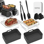 RHM Large Size Air Fryer Accessories, 9Pcs Dual Air Fryer Accessories for Ninja Foodi Dual AF400UK AF451UK & Other 9.5LDual Zone Air Fryers, Upgraded Silicone Air Fryer Liner