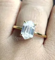 Hexagon Shape Engagement Ring 1.50 CT Long Hexagon Cut Moissanite Ring Solitaire
