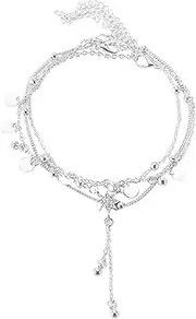[Tummy Tub] Bracelets,Bracelet Jewellery,Anklet String Charm,Ring Box 2 Ring Jewelry Disc Summer Fashion Women's Fashion Trend Anklet Multi-Layer Diamond Anklet Matching Rings Silver (Color : Silver)