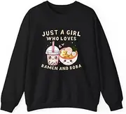 [X.Style] Just A Girl Who Loves Boba Tea and Ramen Bubble Tea Japanese ds018 Sweater Black 2XL