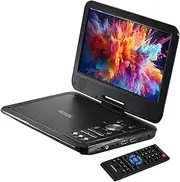 Roxel 12.5" Portable DVD Player with 10.1” Swivel Screen, 5-Hour Playback with Rechargable Battery, HDMI IN/Out, and Multi-Format Region-Free Playback (RDP-V10)