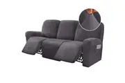8-Pieces Recliner Covers Velvet Stretch Couch Covers Slipcovers Thick Soft , Large , Grey