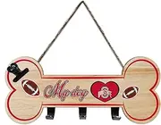 NCAA Ohio State Buckeyes Key Hanger Bone Shape Sign with Hooks, Rope and Clip. Sporty Entrance Door/Fence Sign to hang keys, hang hats, hang leash/collar. College Fan Waterproof Home/Yard Decor