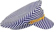 [VALICLUD] Nautical Striped Captain Hat for Men and Women Classic Navy Style with Sunshade Design for Cruise Events Beach Vacations and Festival