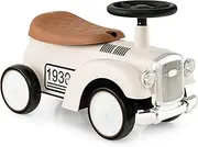 HONEY JOY Retro Kids Ride-on Toy, Kids Vehicle Toy w/Working Steering Wheel, Under Seat Storage & Large EVA Wheels, Foot to Floor Riding Car with Fun DIY Stickers, for Boys Girls 18-36 Months (White)