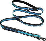Bungee Hands Free Dog Leash - Adjustable Waist Belt (20.5-41 Inch) for Running & Walking, Shock Absorbing Lead with Reflective Strips & Poop Bag Clip (Blue)