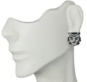 Betsey Johnson White Snow Leopard Crystal Stud Earrings .5" Magic Creature
