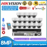 Hikvision 16CH 8K NVR 8MP Hybrid Light Dome ColorVu IR IP Camera System HDD Kit