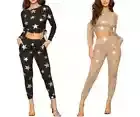 Two Piece Star Pants Set in Mocha