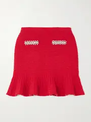 [Self-Portrait] Self-Portrait - Crystal-embellished Waffle-knit Mini Skirt - Red - x small x small Red