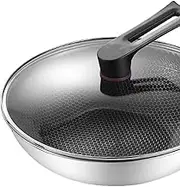 Stainless Steel Wok Pan Exquisite Craftsmanship Double Sided for Kitchen Supplies (32cm/12.6in (with Lid and No Ears))