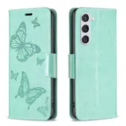 For Samsung Galaxy S24 Case, Butterflies Emboss, Folio PU Leather Wallet, Stand, Green