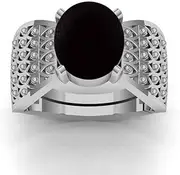 [DINJEWEL] 6.00 Carat Vintage Natural Black Onyx/Hakik Gemstone Oval Cut Silver Adjustable Ring For Women, Metal, Onyx