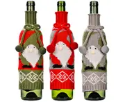 C54 3PCS Christmas Knitted Gnome Wine Set Red Wine Bottle Bag Table Holiday Decoration Supplies for Christmas Decor