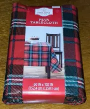 Holiday Time PEVA Tablecloth Red Plaid 60" X 102" Rectangle Polyester Backing