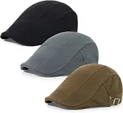 [Geyanuo] 3Pcs Cotton Newsboy Hat for Men Cool Adjustable Flat Cap, Black+darkgrey+coffee, One Size